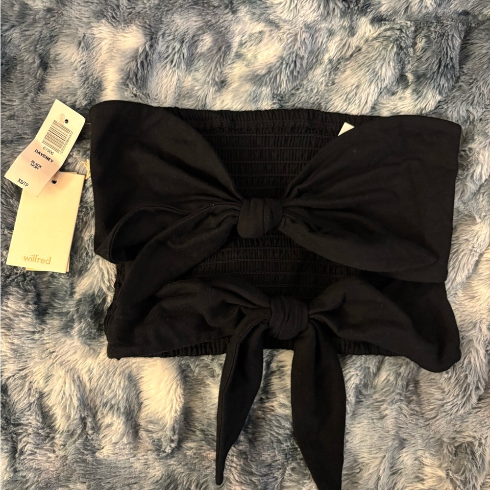 Wilfred Black Double Tie Strapless Crop Top